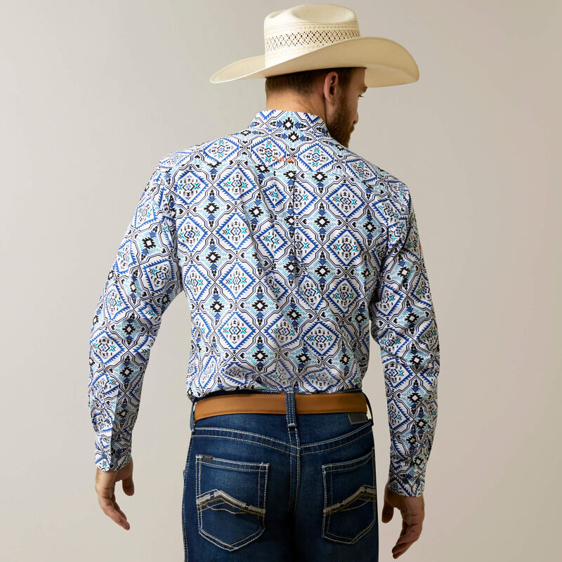 Mens ARIAT pro team deacon white  fitted long sleeve shirt | 10044913