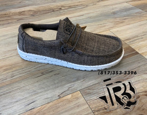 MENS HEY DUDE WALLY BLEND LINEN DARK BROWN |40005-2BQ
