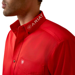 Men’s ARIAT team logo twill  poppy red shirt | 10044942