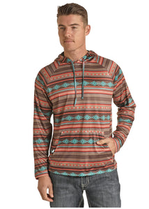 MENS AZTEC PRINT HOODIE DARK BROWN ROCK & ROLL |RRMT94R06J