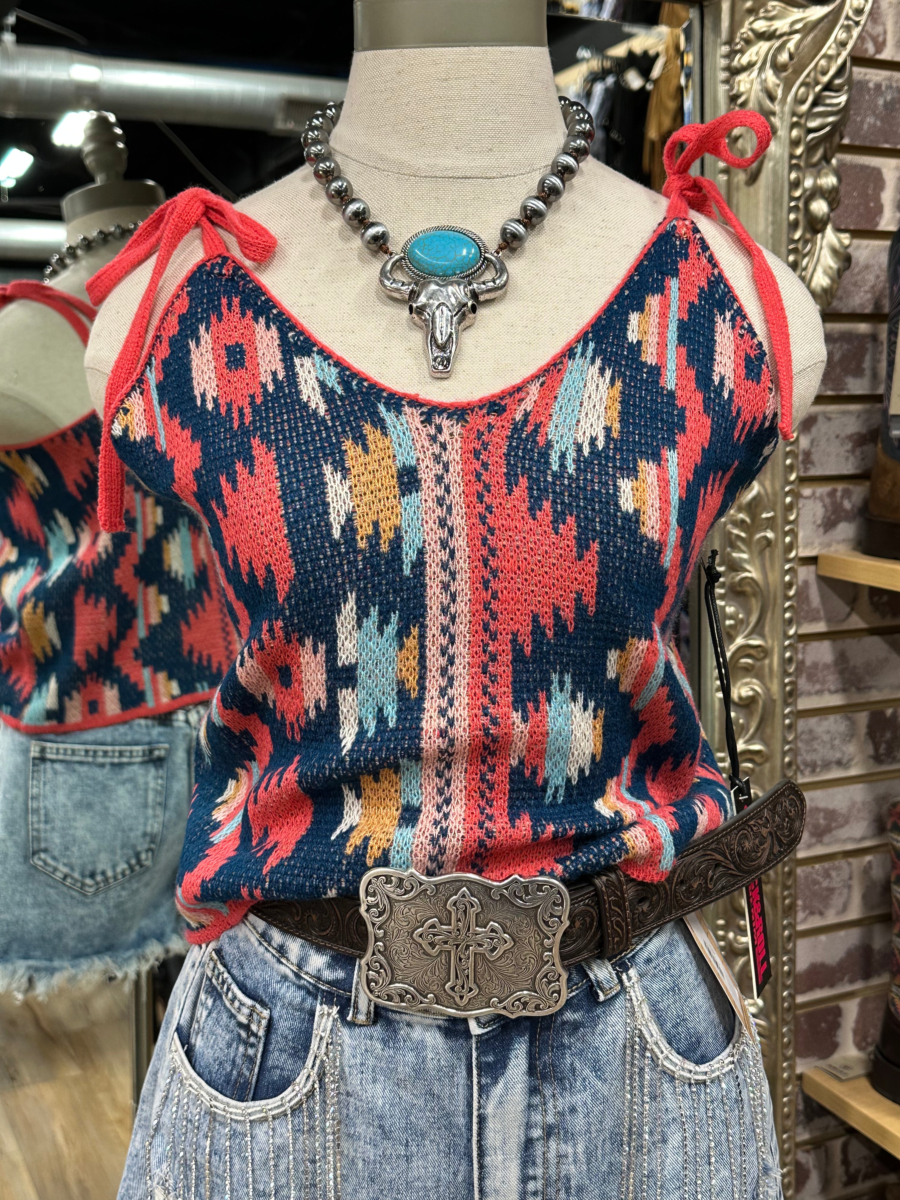WOMAN KNITTED TANK WITH STRAPS MULTI PRINT |RRWT20RZMY