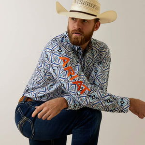 Mens ARIAT pro team deacon white  fitted long sleeve shirt | 10044913