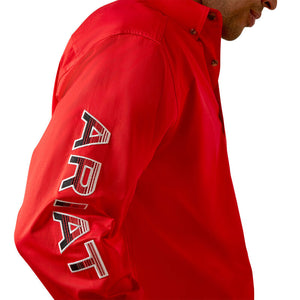 Men’s ARIAT team logo twill  poppy red shirt | 10044942