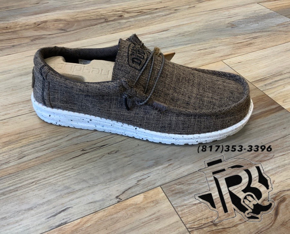 MENS HEY DUDE WALLY BLEND LINEN DARK BROWN |40005-2BQ