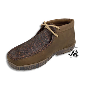“ TONY “ |MEN MOC SHOES WITH TOOLED LEATHER LIGHT BROWN