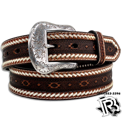 ARIAT MEN BELT | BUCK STITCH BROWN WITH TOOLED LEATHER A1037708