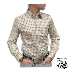 “ ALAN “ |  MEN’S WESTERN SHIRT WHITE BROWN CROSSES