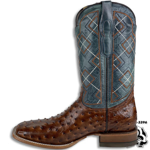 OSTRICH SHEDRON PRINT | MEN SQUARE TOE WESTERN COWBOY BOOTS
