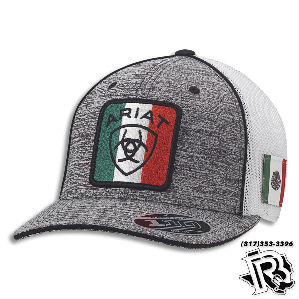 ARIAT MENS SNAP BACK FLEX FIT 110 MEXICAN FLAG LOGO GREY