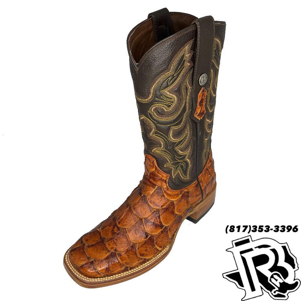 BIG BASS BOOT BRANDY COLOR SQUARE TOE ORIGNAL FISH LEATHER