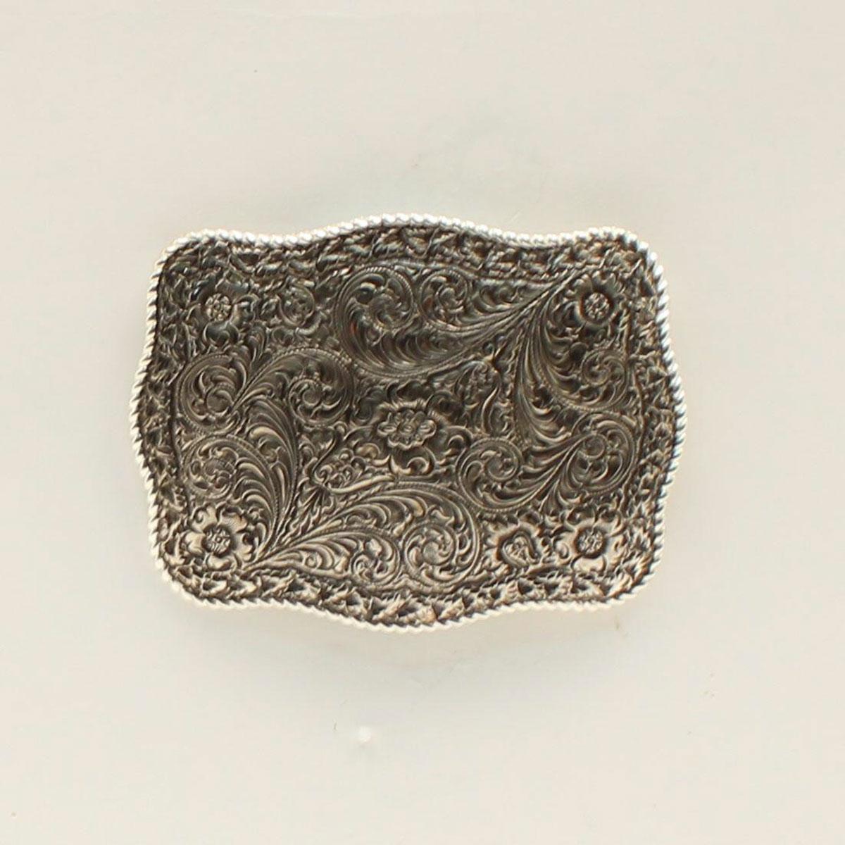 CRUMRINE RECTANGLE BUCKLE FLORAL SCROLLING ROPED EDGE