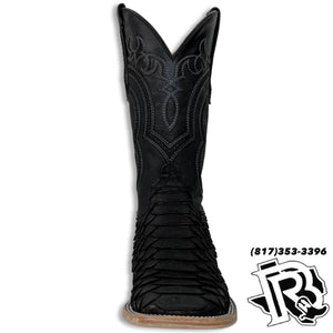 ‘’JAMES’’ PYTHON ORIGINAL MATTE BLACK SQUARE TOE MEN BOOTS