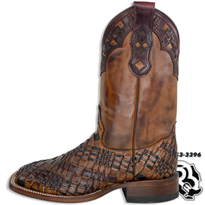 BASKET WEAVE | TAN/LIGHT BROWN MEN SQUARE TOE BOOTS