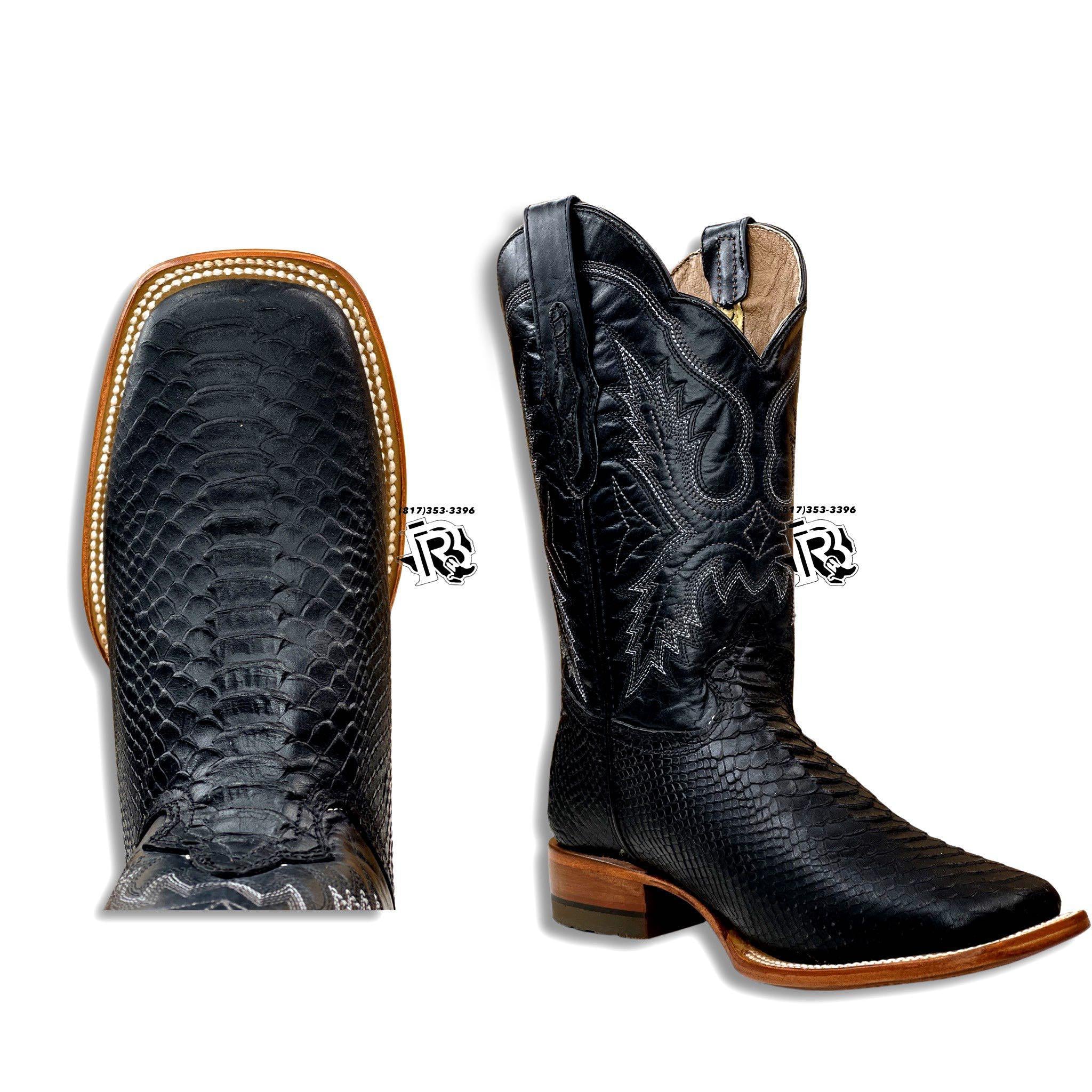 PYTHON BLACK PRINT | MEN WESTERN SQUARE TOE BOOTS – Botas Rojero