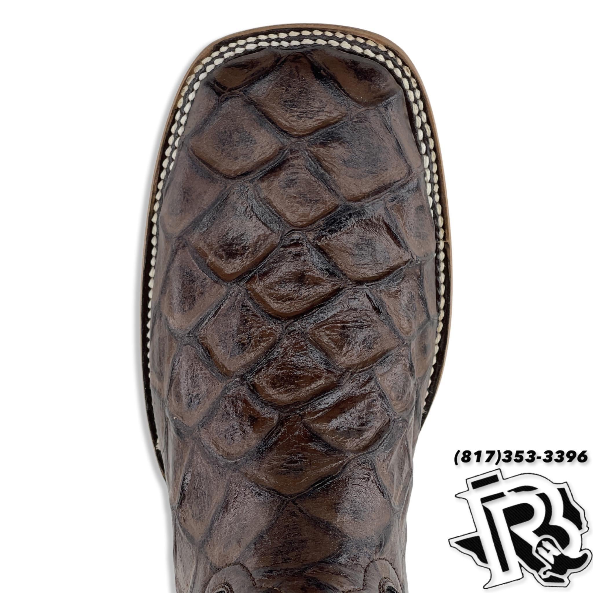 BIG BASS (FISH) BROWN PRINT | MEN SQUARE TOE BOOTS STYLE #6060