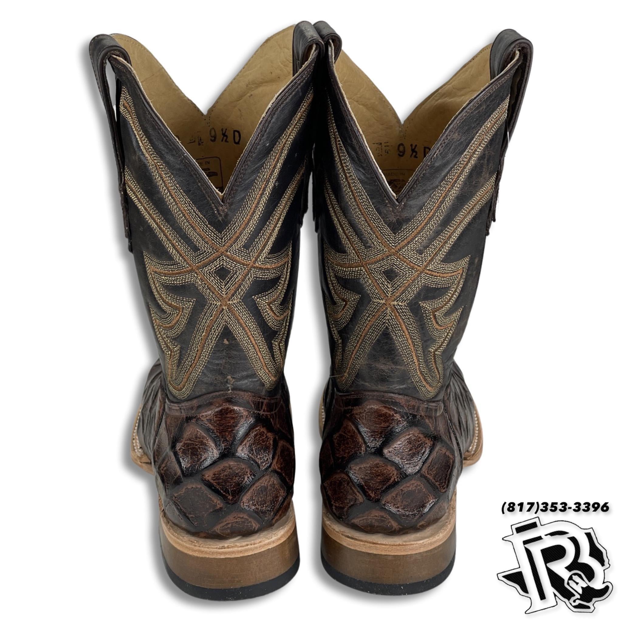 Men Boots | Brown Fish Print Boots Square Toe