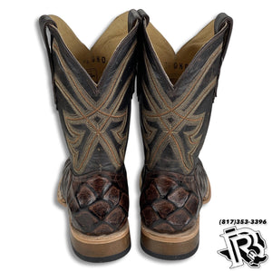 Men Boots | Brown Fish Print Boots Square Toe