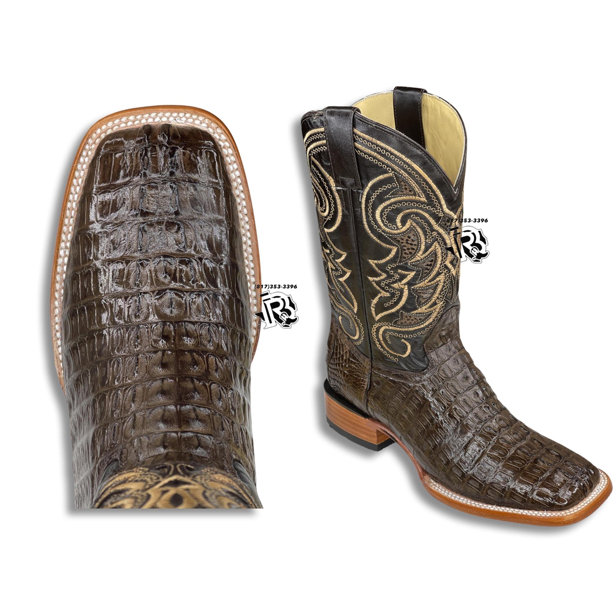 ORIGNAL -CAIMAN TAIL TABACO | MEN WESTERN SQUARE TOE BOOTS