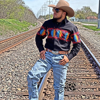 “ LEONEL “ | MEN LONG SLEEVE VINTAGE SHIRT BLACK RETRO RED