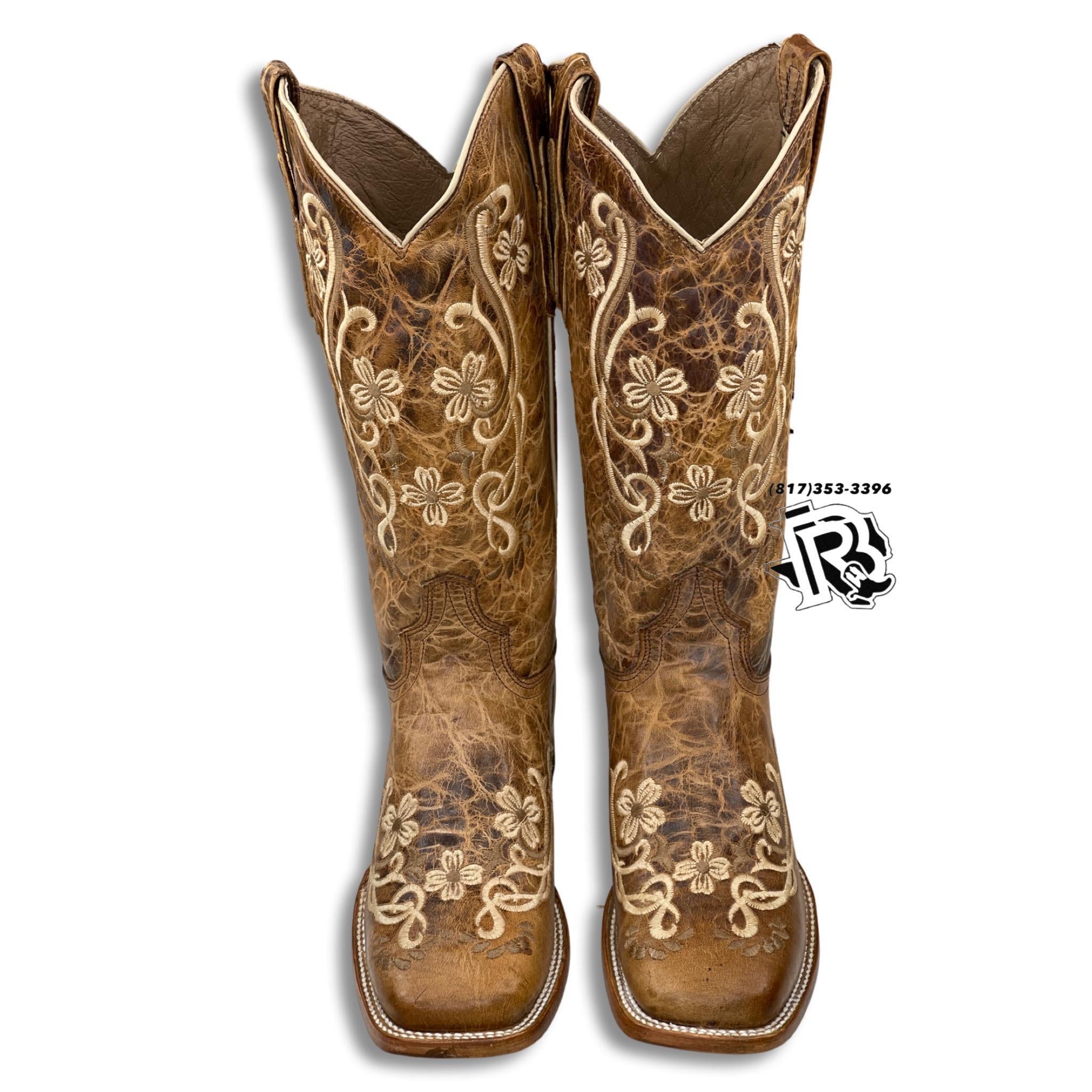 “ HEISER GOLD “ | WOMEN WESTERN SQUARE TOE BOOTS RUSTIC BROWN