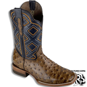 HONEY -OSTRICH PRINT | MEN SQUARE TOE WESTERN COWBOY BOOTS