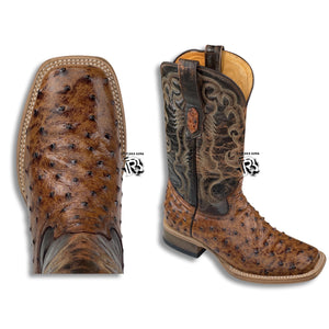 “ Canyon “ | Men Western Square Toe Boots Leather Print Cognac