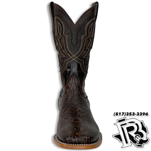 “ Reno “ | Men Western Square Toe Boots Brown Tooled Leather
