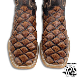 Men Boots | Fish Print Boots Cognac Square Toe Boots