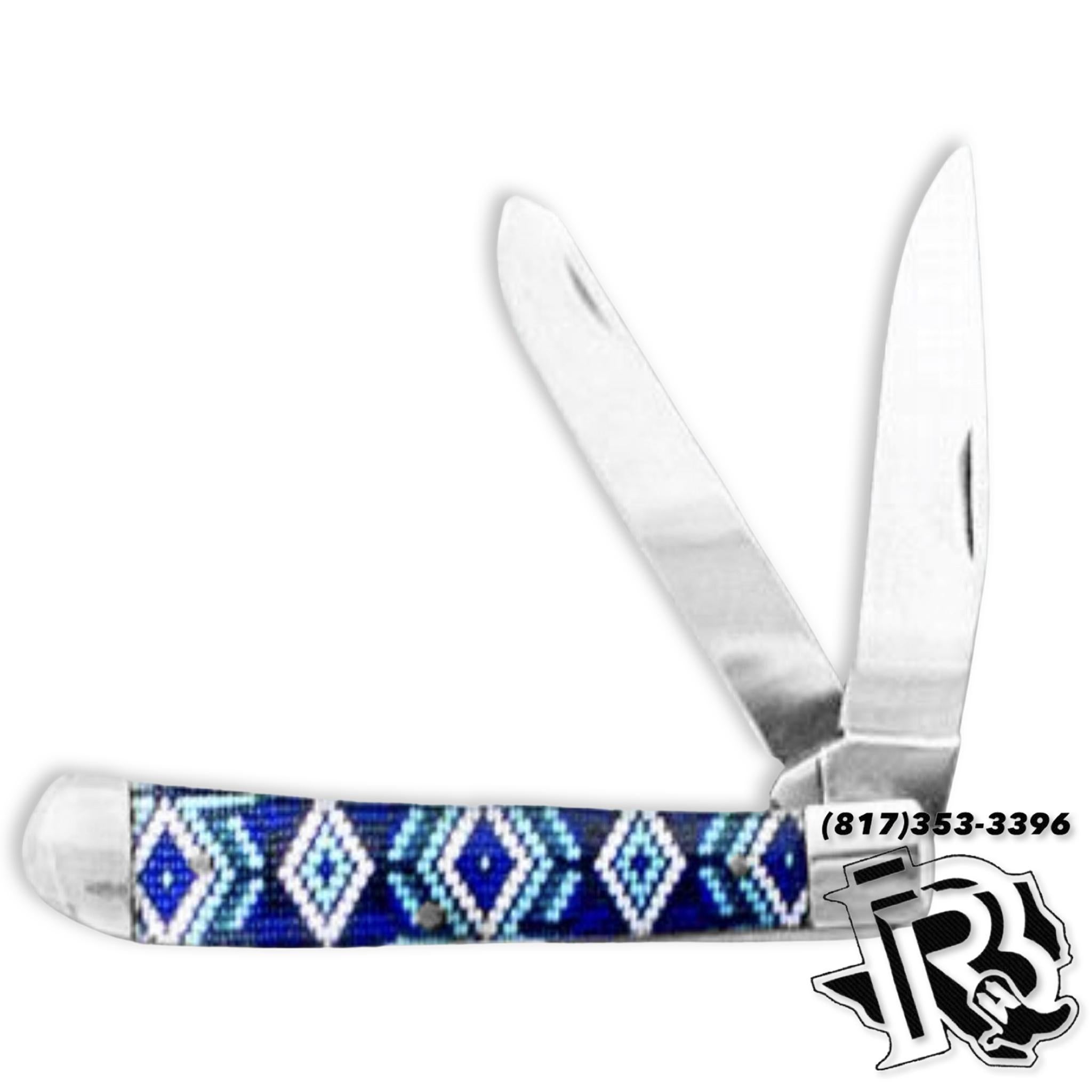 Twisted X KNIFE | 2 blade BLUE BEADED handle knife XK304