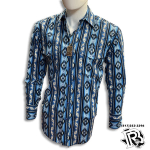 “ Logan “ | WRANGLER MEN LONG SLEEVE SHIRT BLUE AZTEC