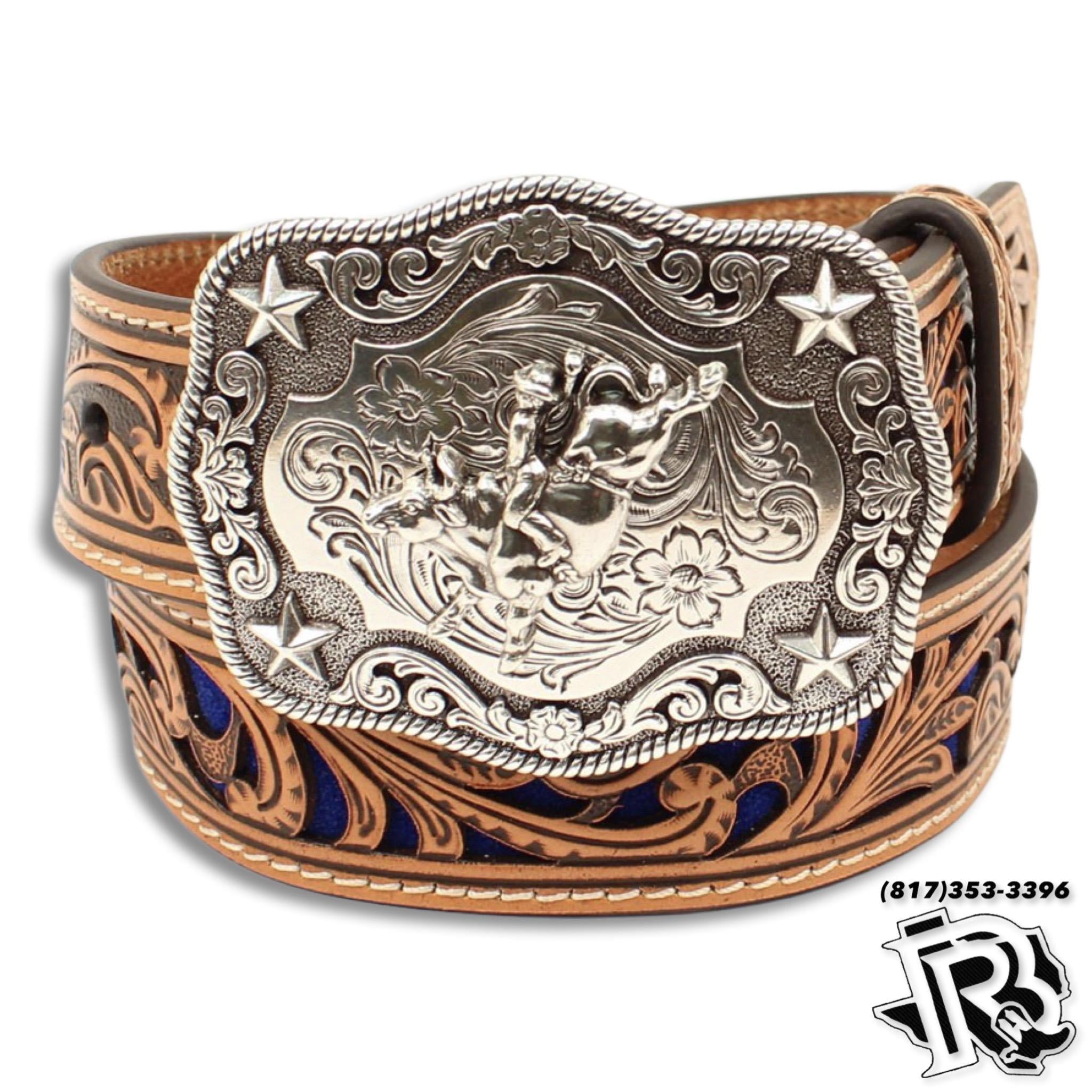 NOCONA BOYS LEATHER BELT | TOOLED LEATHER BLUE N4439027