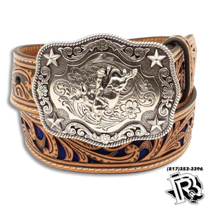 NOCONA BOYS LEATHER BELT | TOOLED LEATHER BLUE N4439027