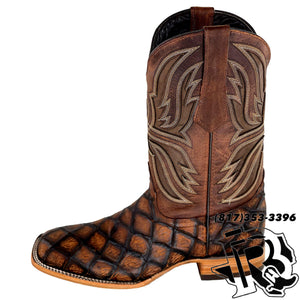 “ Montana “ | Men Western Square Toe Boots Brown Print Leather