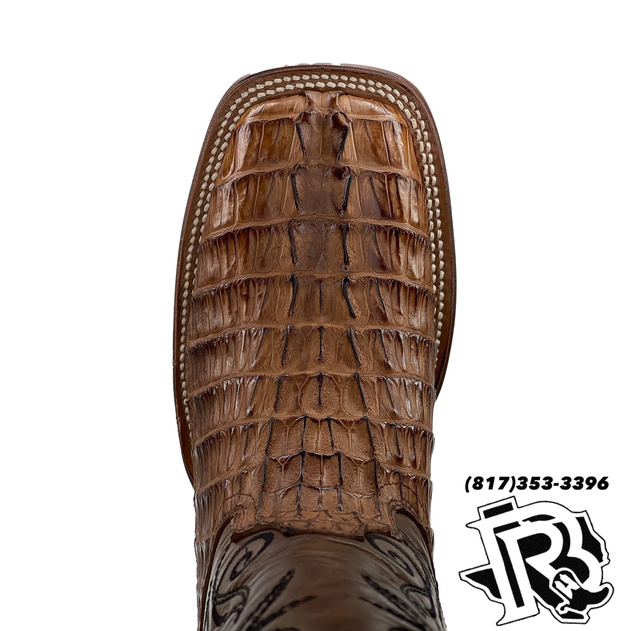CAIMAN TAIL ORIGNAL | TAN SQUARE TOE MEN SQUARE TOE BOOTS