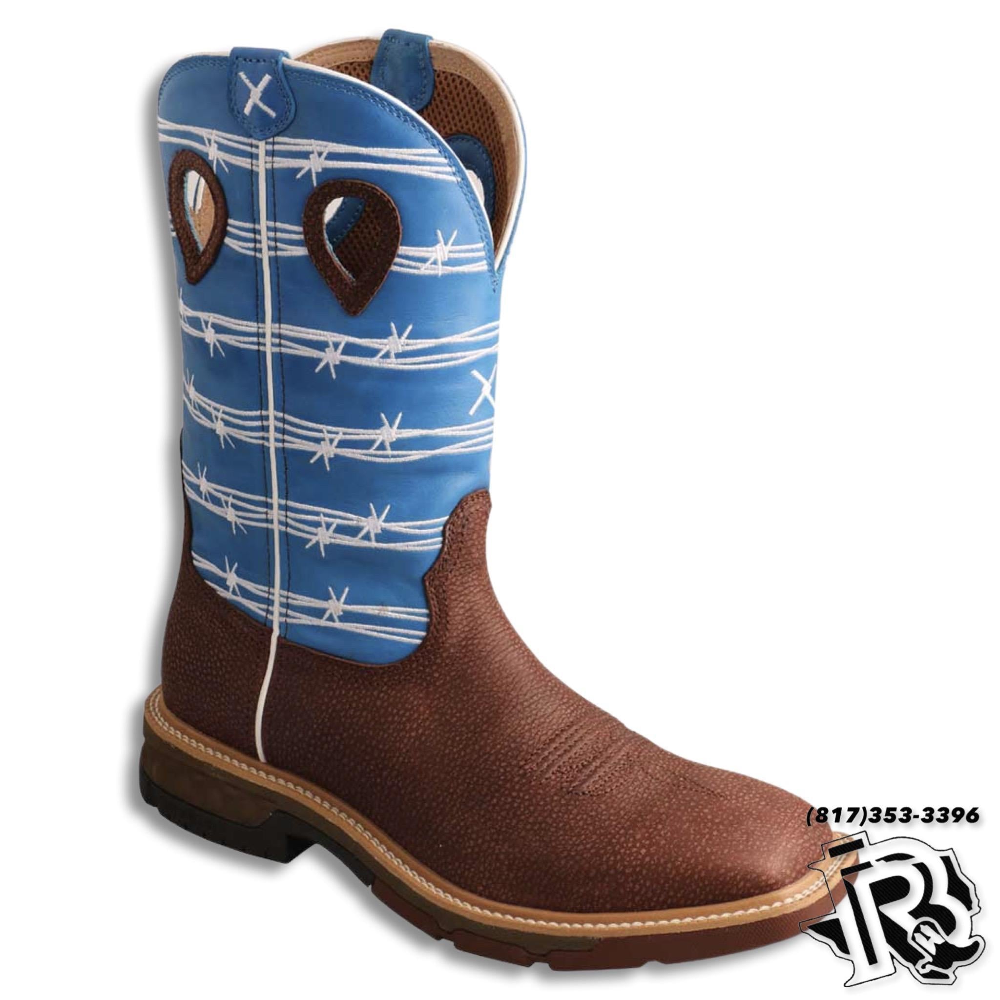 TWISTED X ALLOY (SAFETY) TOE | Rust Brown Barbwire Embroidery CellStretch Work Western Boot MXBA001