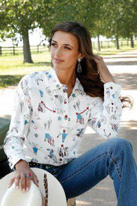 WOMEN'S CINCH USA PRINT WESTERN - WHITE / RED / BLUE (CTW7398001)