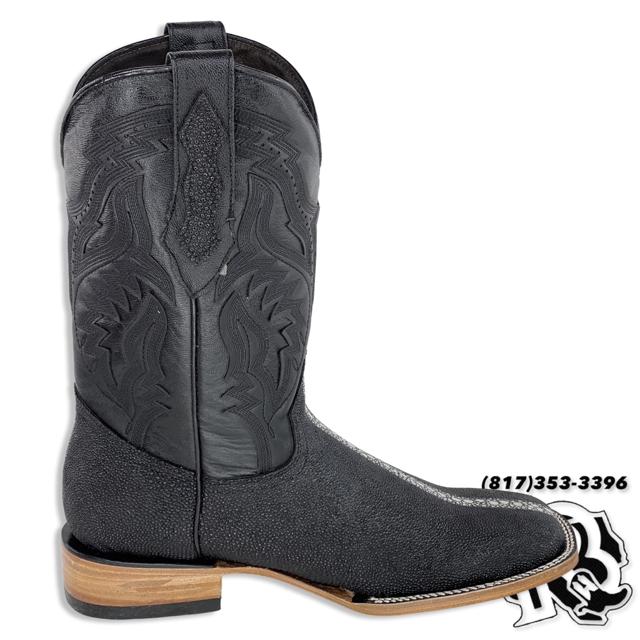Jessie “ | Men Western Square Toe Boot Black Leather Print – Botas