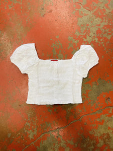 Women Eyelet smocked crop top white | RLWT51R1GO