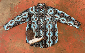 BOYS AZTEC POPLIN PRINT TEAL LONG SLEEVE SHIRT ROCK & ROLL | RRBSOSRZ14