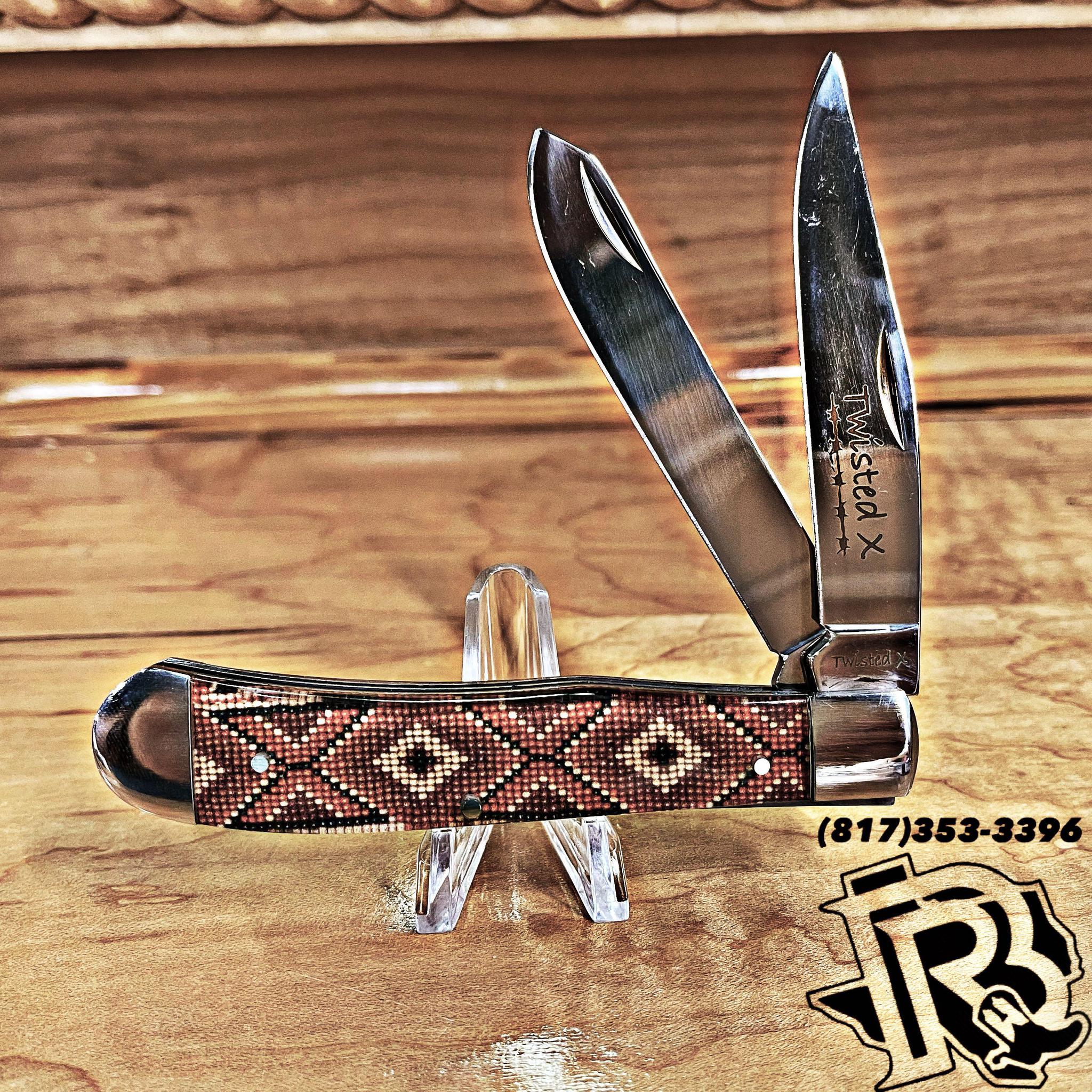 Twisted X KNIFE | 2 blade BROWN BEADED handle knife