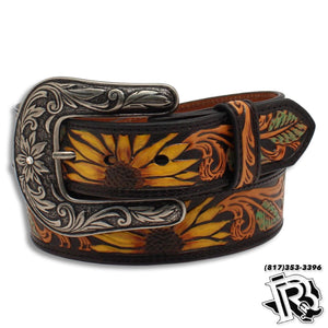 NOCONA LADIES BELT 1 1/2 SUNFLOWER TOOLED BLACK