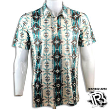 Load image into Gallery viewer, “ Austin “ MEN&#39;S POLO | AZTEC IVORY WITH GREEN  (P7S3675)