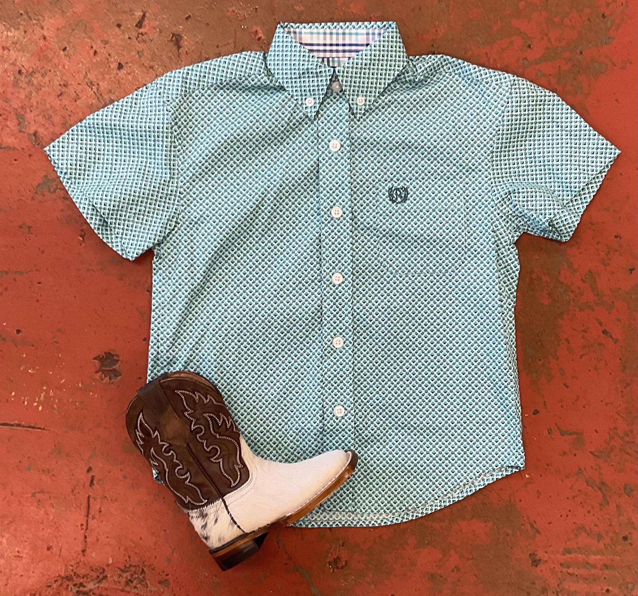 BOYS SHORT SLEEVE DITSY PRINT BD TURQUOISE SHIRT ROCK & ROLL | PSBS1DR0LX