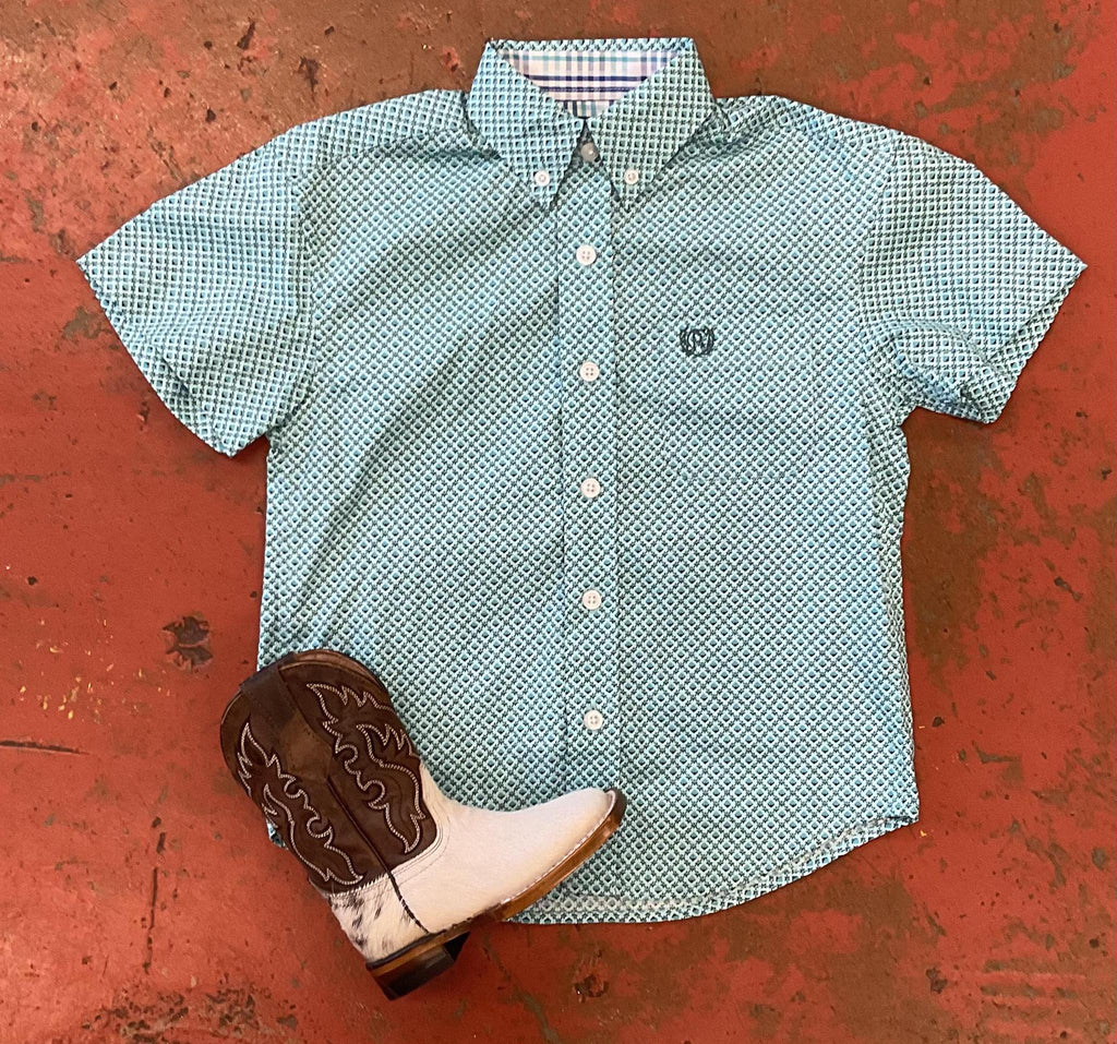 BOYS SHORT SLEEVE DITSY PRINT BD TURQUOISE SHIRT ROCK & ROLL | PSBS1DR0LX