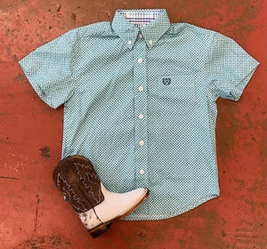 BOYS SHORT SLEEVE DITSY PRINT BD TURQUOISE SHIRT ROCK & ROLL | PSBS1DR0LX