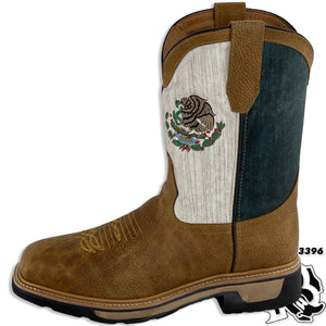 STEEL TOE | MEN SQUARE TOE WORK BOOT MEXICO FLAG STYLE #1006977