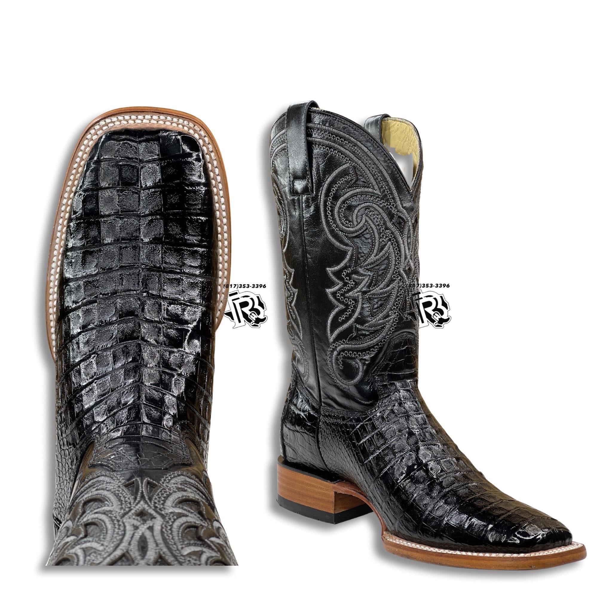 -CAIMAN BELLY ORIGNAL BLACK | MEN WESTERN SQUARE TOE BOOTS
