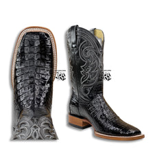 Load image into Gallery viewer, -CAIMAN BELLY ORIGNAL BLACK | MEN WESTERN SQUARE TOE BOOTS