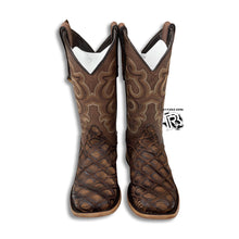 Load image into Gallery viewer, “ Tanner “ | Youth Boys Western Square Toe Boots Brown Rustic Cocnac