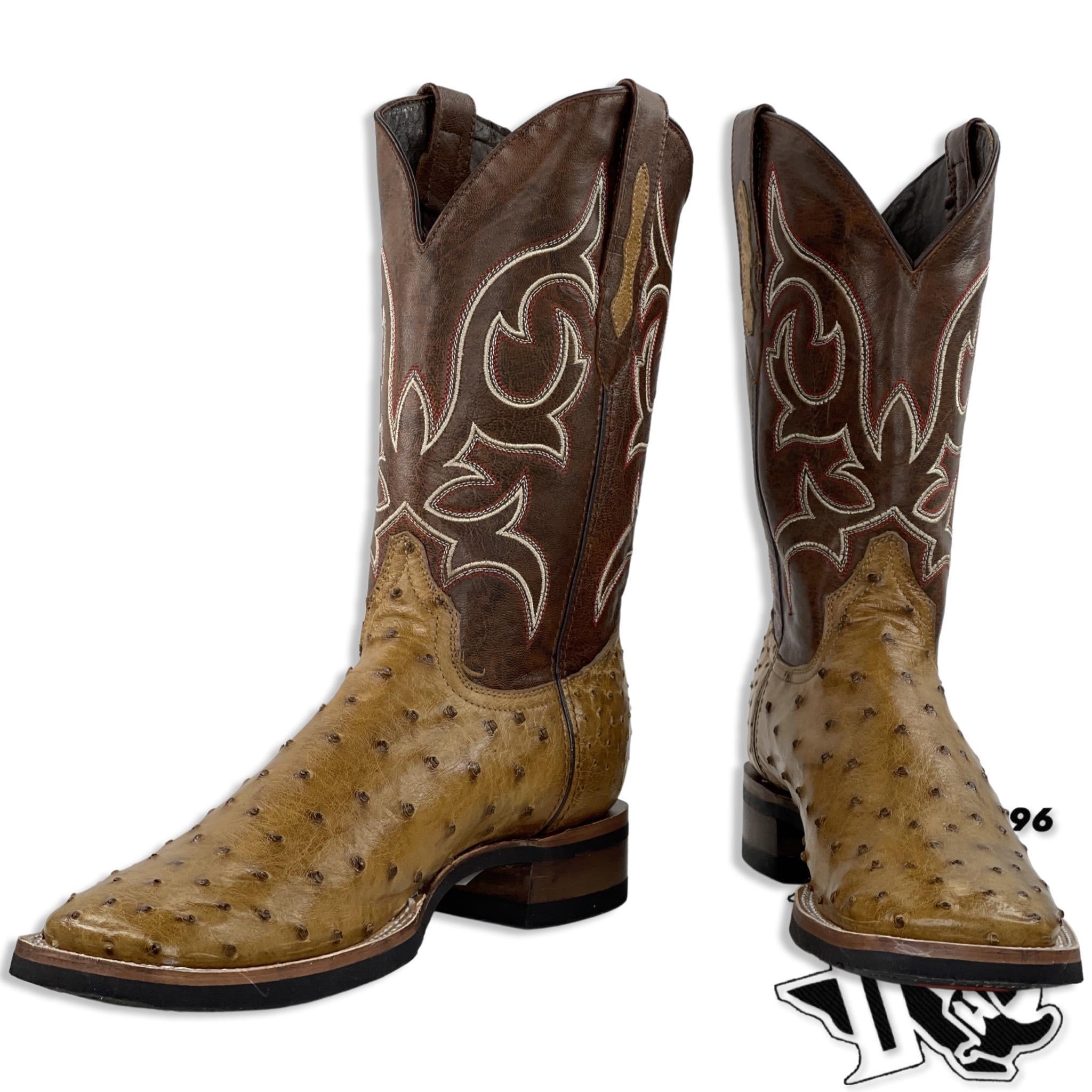 OSTRICH RUBBER SOLE BOOTS |ANTIQUE SADDLE MEN SQUARE TOE BOOTS